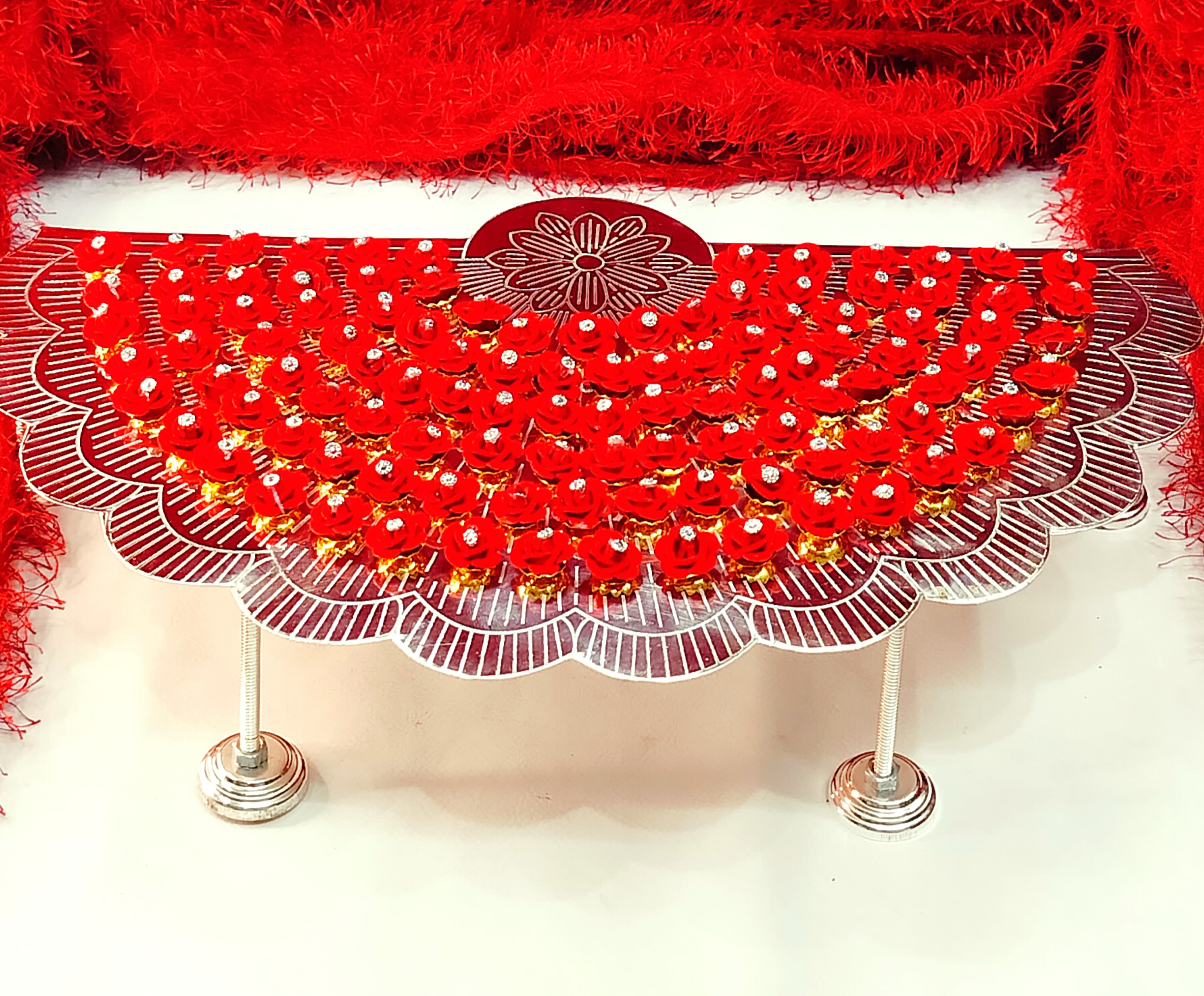 German silver 108 red rose flower detachable stand with Laxmi idol